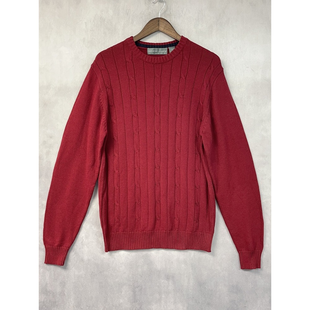 Oscar De La Renta Men Cable Knit Sweater Large Cotton Preppy Old Money Fisherman